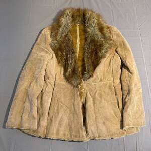 Vintage Suede Fur Trim Penny Lane style  Coat Brown Suede Size Medium